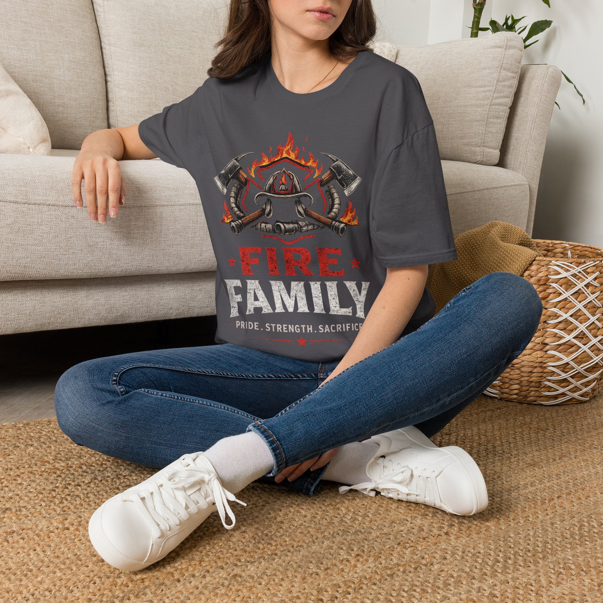 Fire Family T-Shirt — Firefighter Helmet, Axes & Flames Design - Image 10