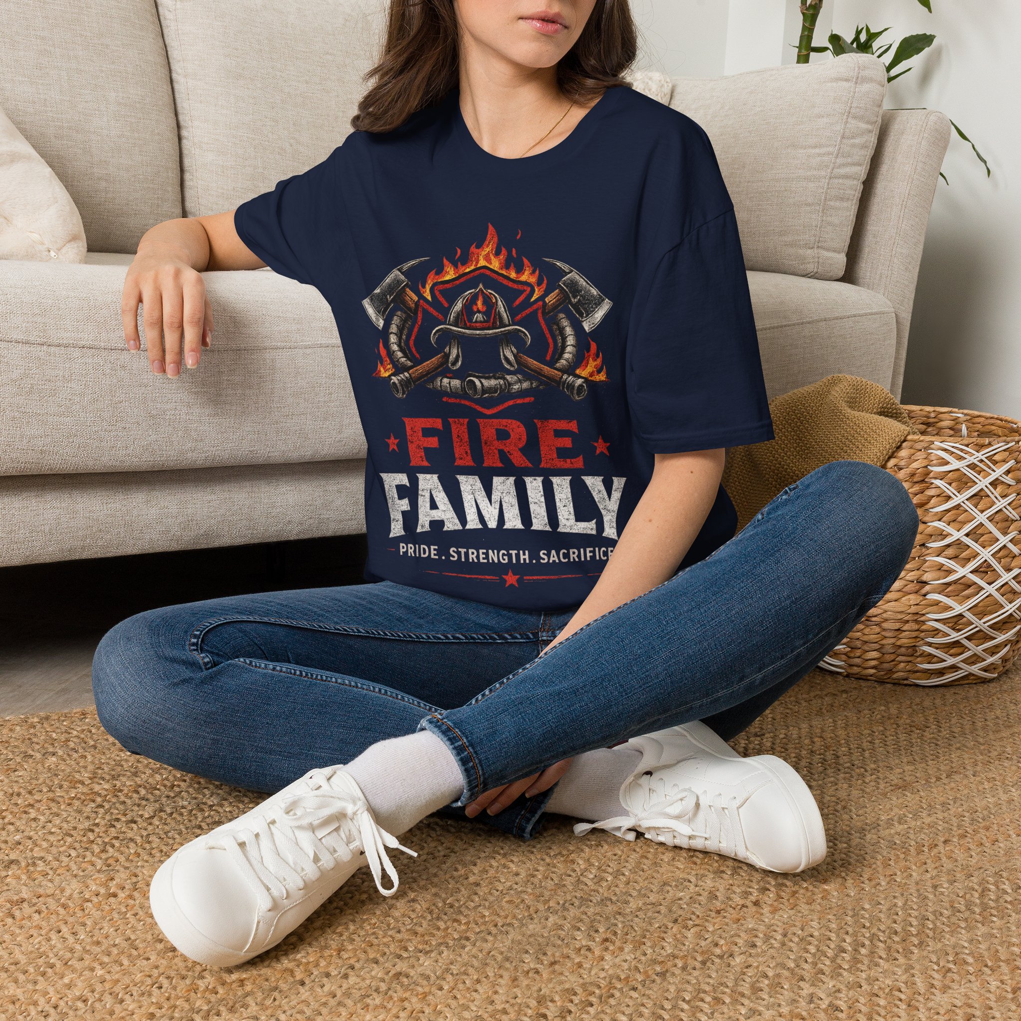 Fire Family T-Shirt — Firefighter Helmet, Axes & Flames Design - Image 14