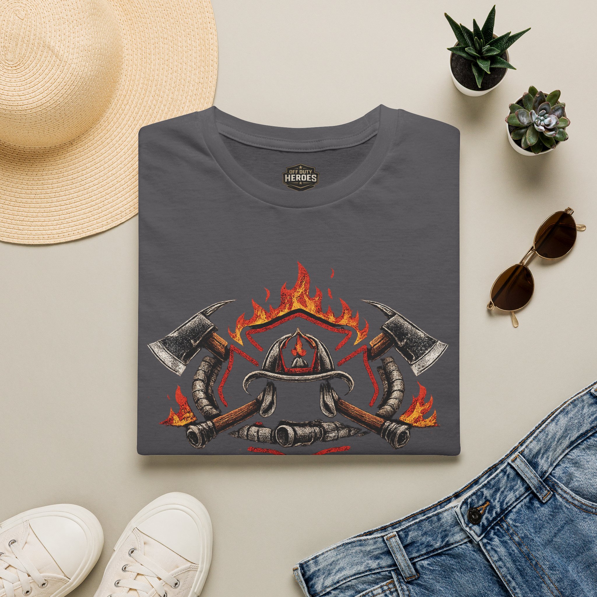 Fire Family T-Shirt — Firefighter Helmet, Axes & Flames Design - Image 9