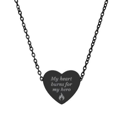 Alternative view of Engraved Heart Necklace — "My Heart Burns for My Hero" Pendant