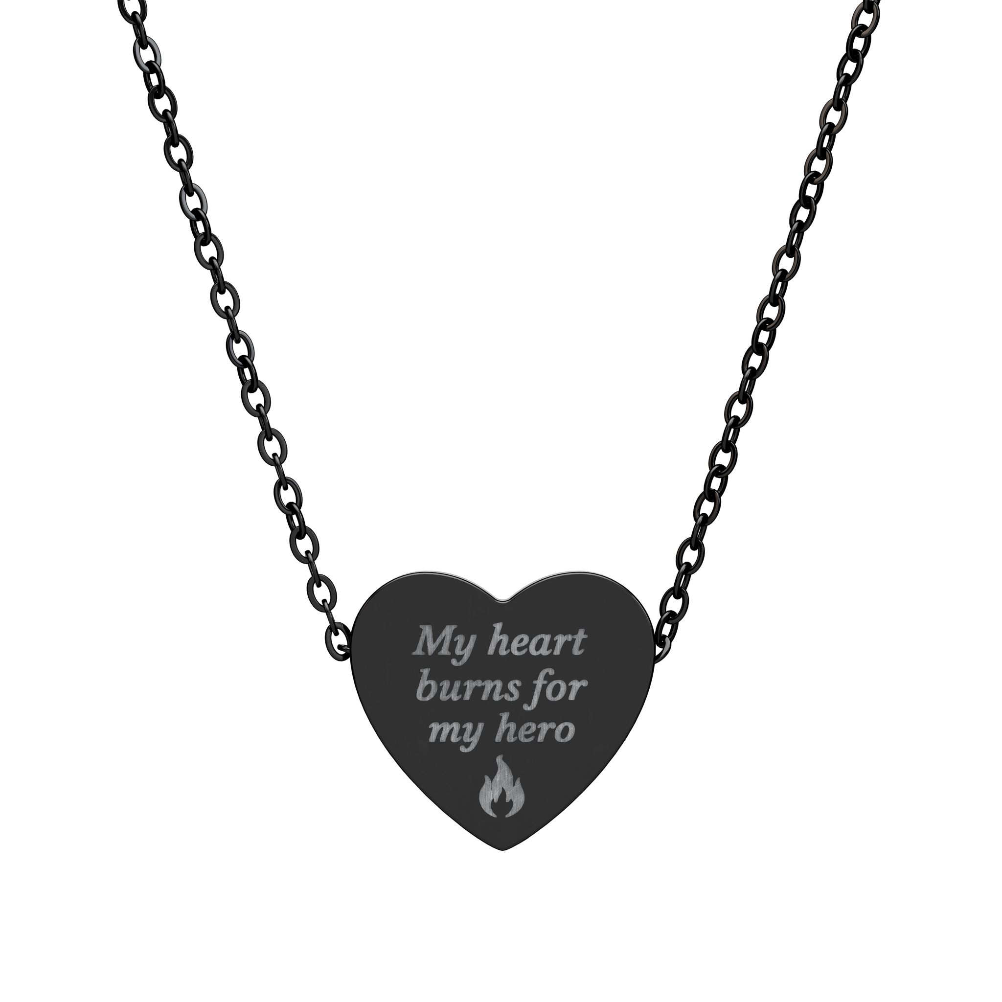 Engraved Heart Necklace — "My Heart Burns for My Hero" Pendant - Image 2