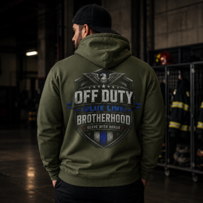 Alternative view of Off Duty Brotherhood Hoodie — Blue Line Police Tribute