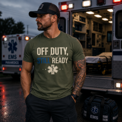Alternative view of Off Duty Still Ready EMS T-Shirt — Paramedic EMT Medical Rescue Shirt