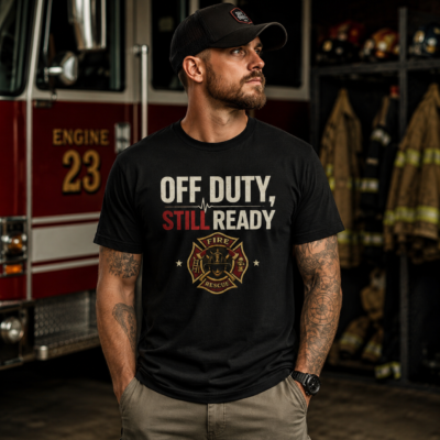 Firefighter Tee - "Off Duty, Still Ready" Graphic Shirt