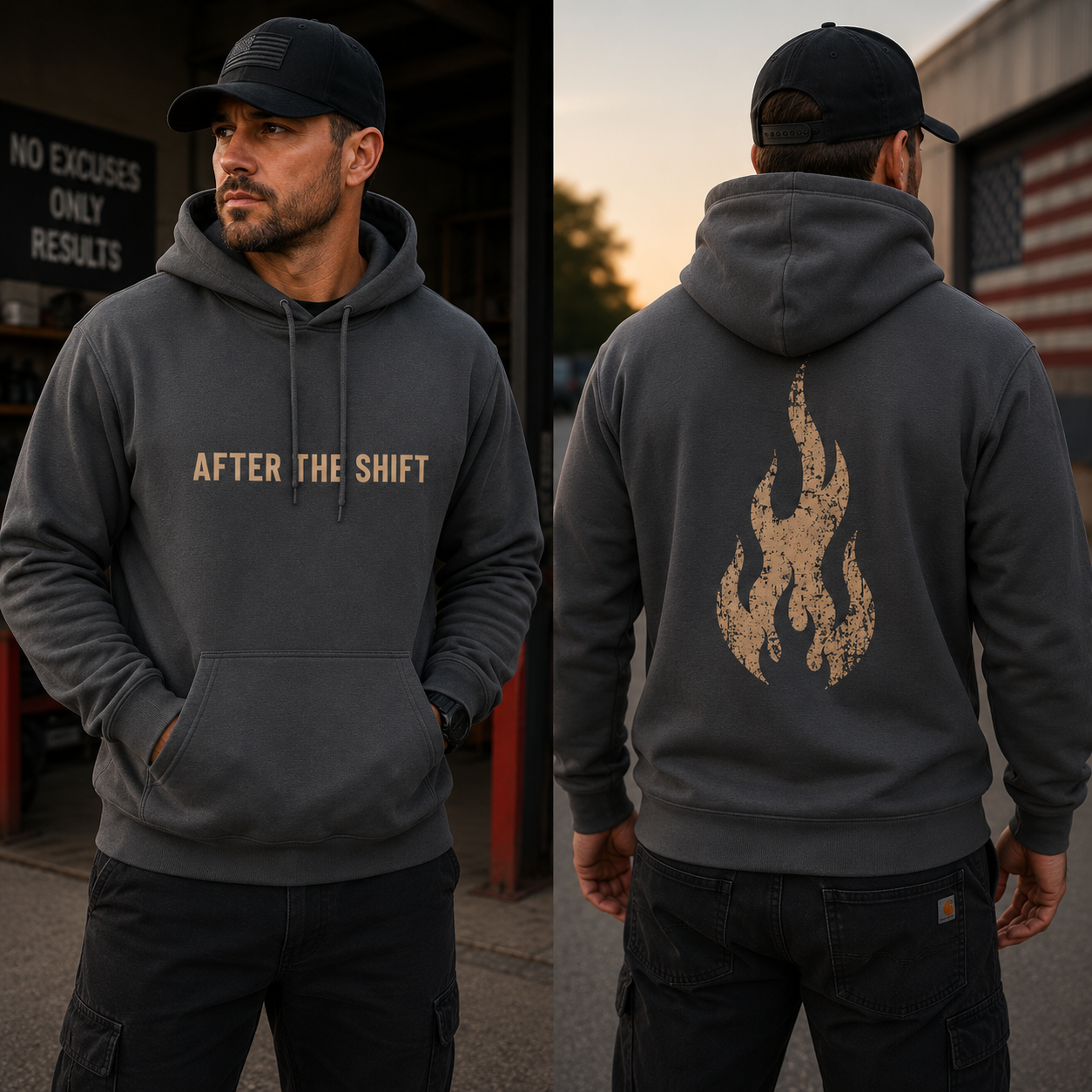 After the Shift Hoodie — Firefighter Flag Graphic Pullover - Image 3