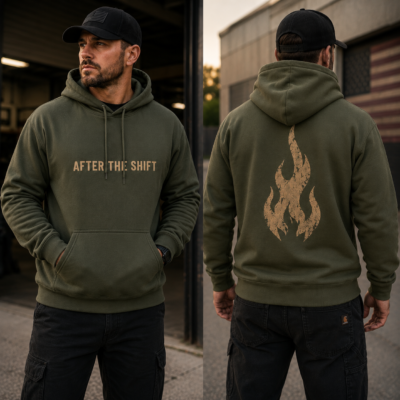 Alternative view of After the Shift Hoodie — Firefighter Flag Graphic Pullover