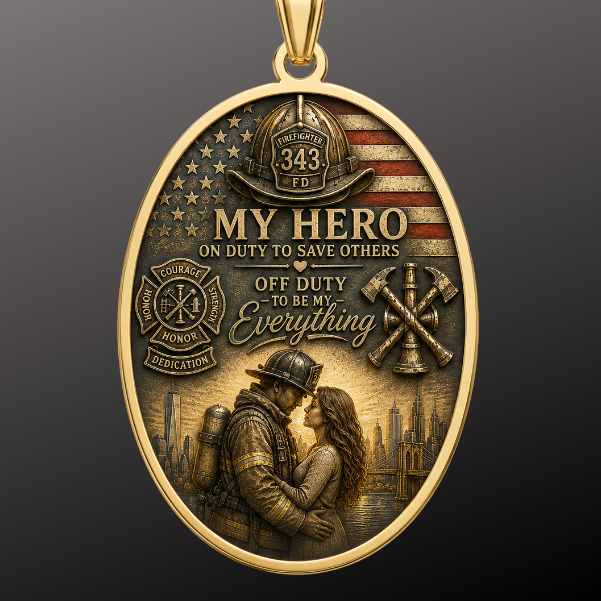 Firefighter Oval Pendant — "My Hero: On Duty to Save Others, Off Duty to Be My Everything" - Image 4