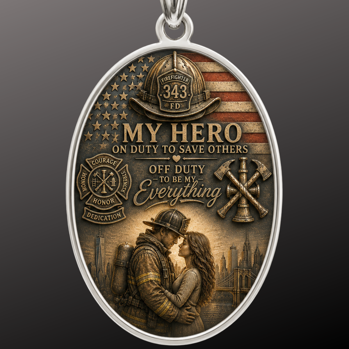Firefighter Oval Pendant — "My Hero: On Duty to Save Others, Off Duty to Be My Everything" - Image 8