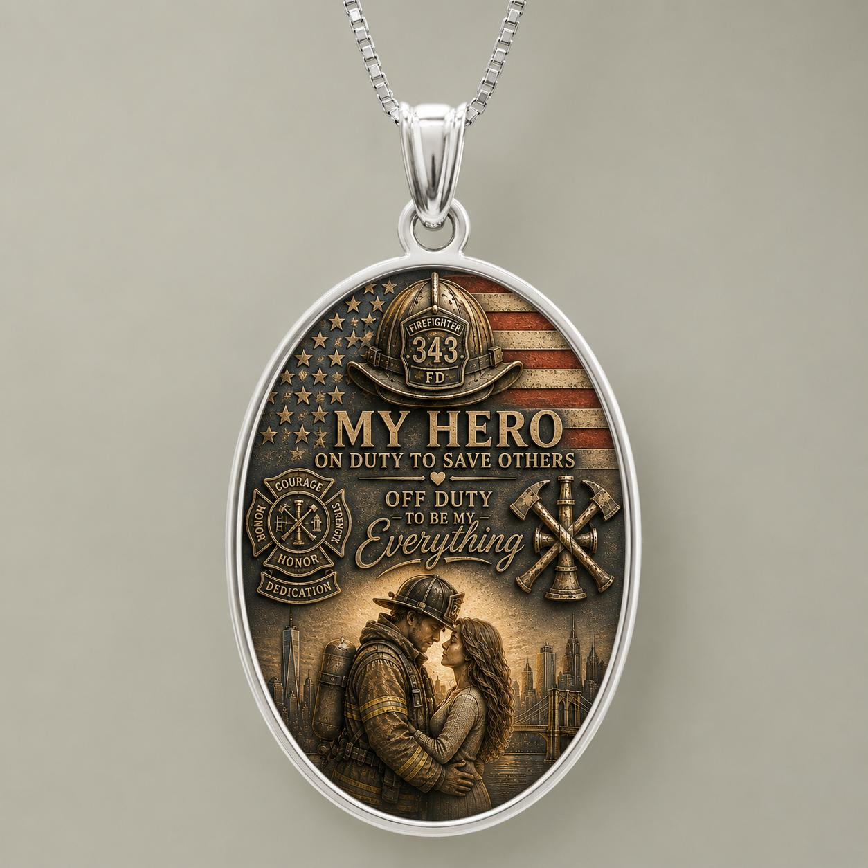 Firefighter Oval Pendant — "My Hero: On Duty to Save Others, Off Duty to Be My Everything" - Image 7