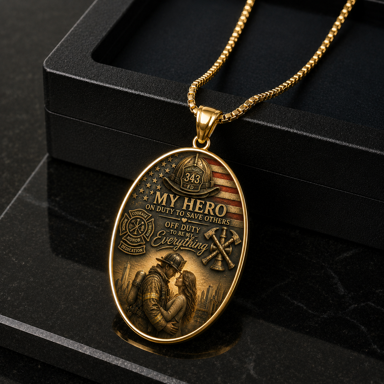 Firefighter Oval Pendant — "My Hero: On Duty to Save Others, Off Duty to Be My Everything" - Image 6