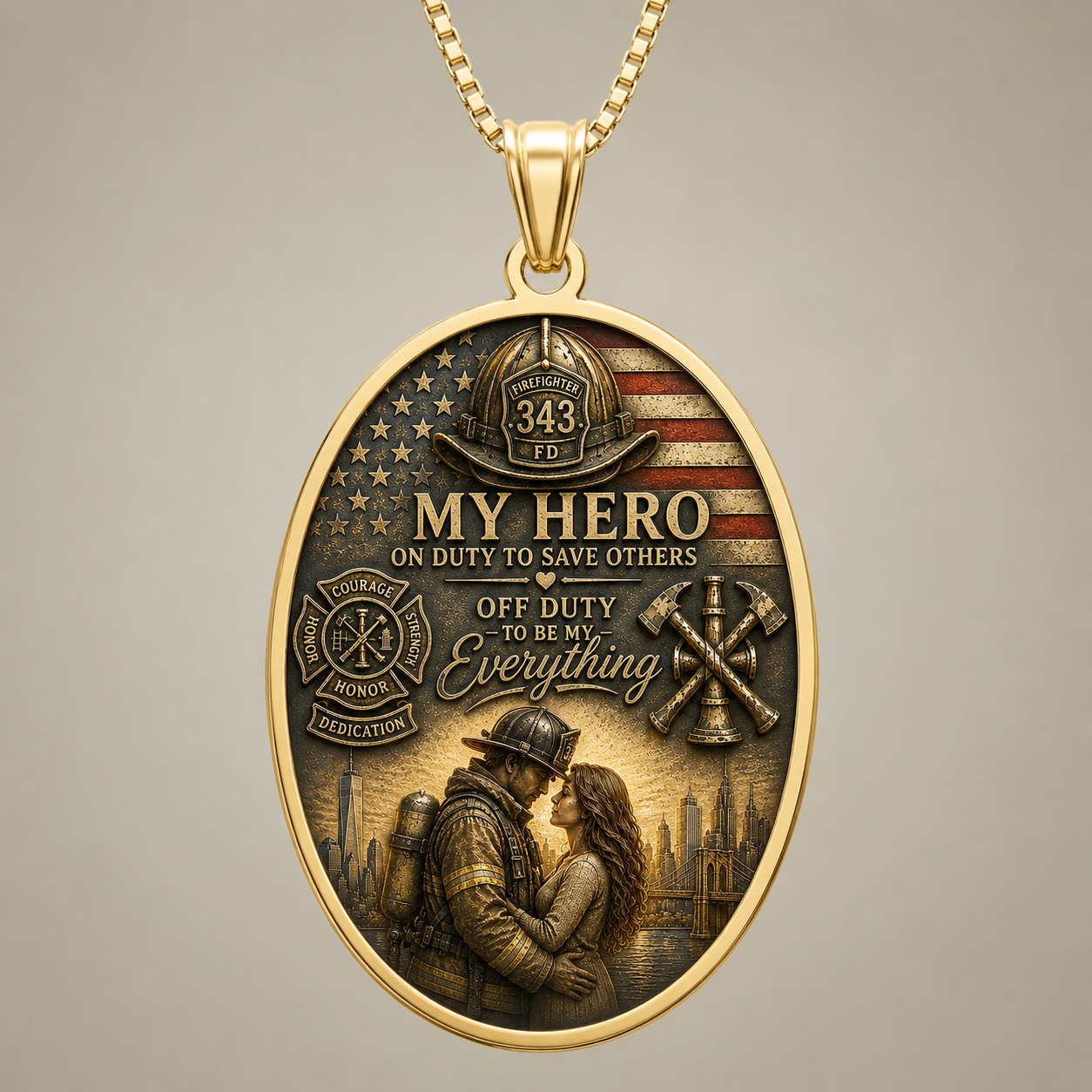 Firefighter Oval Pendant — "My Hero: On Duty to Save Others, Off Duty to Be My Everything" - Image 5