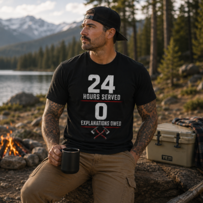 T-Shirt — "24 Hours Served, 0 Explanations Owed" Firefighter Tribute Tee