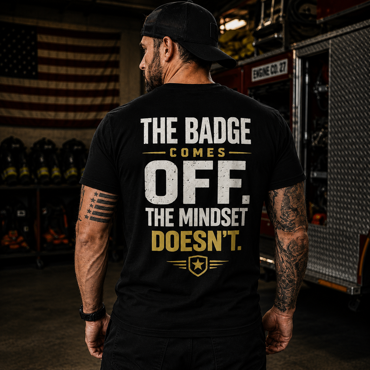 The Badge Comes Off The Mindset Doesn't First Responder T-Shirt | Firefighter, EMT & Police Shirt - Image 3