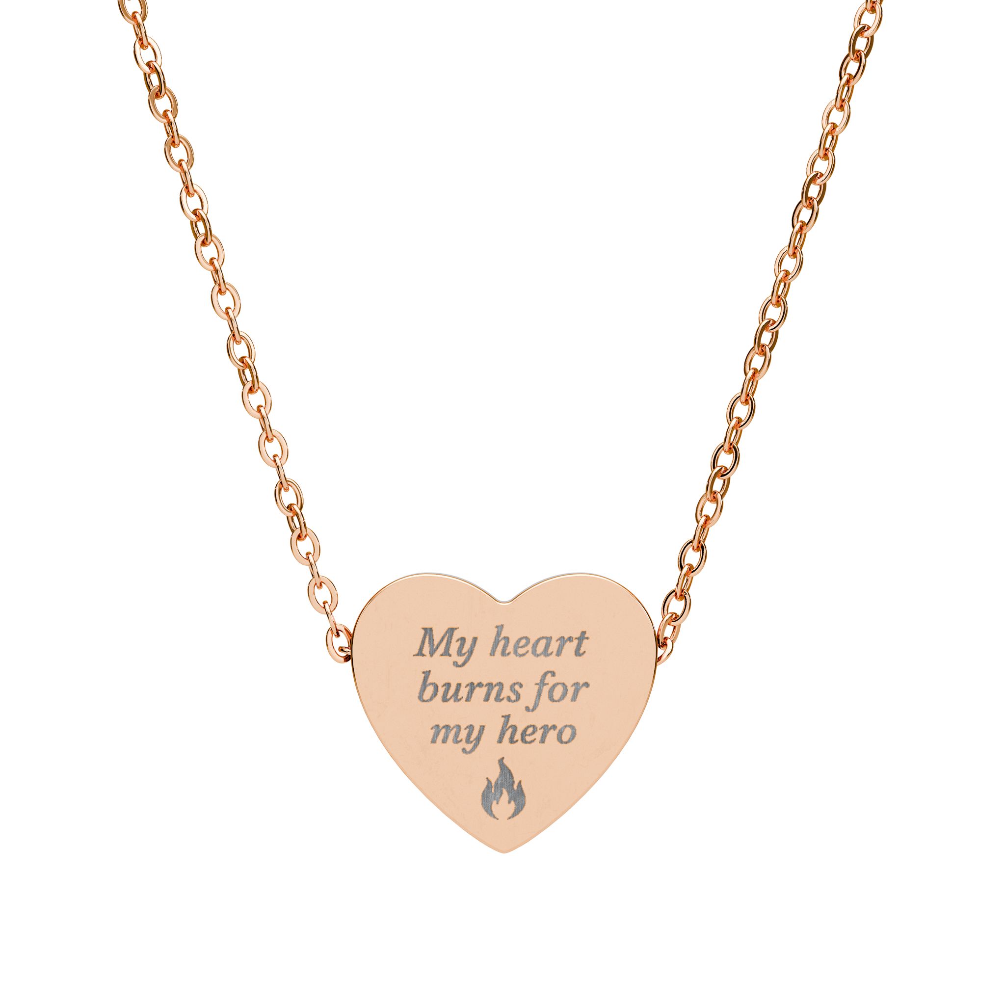 Engraved Heart Necklace — "My Heart Burns for My Hero" Pendant - Image 3