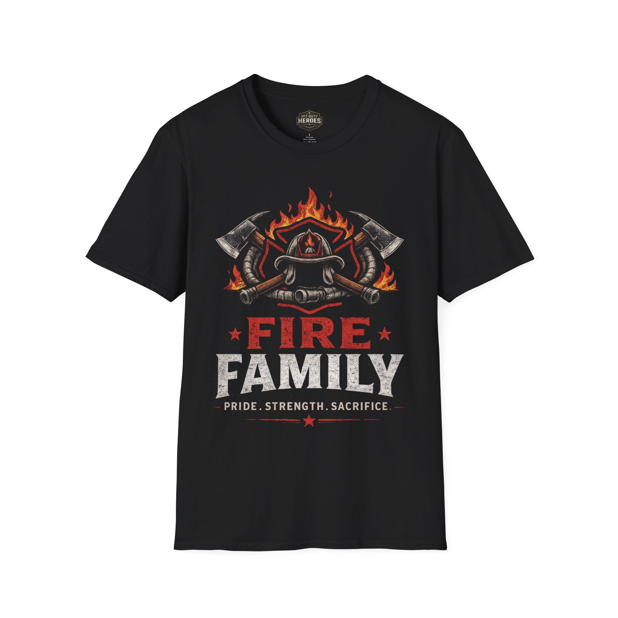 Fire Family T-Shirt — Firefighter Helmet, Axes & Flames Design - Image 3