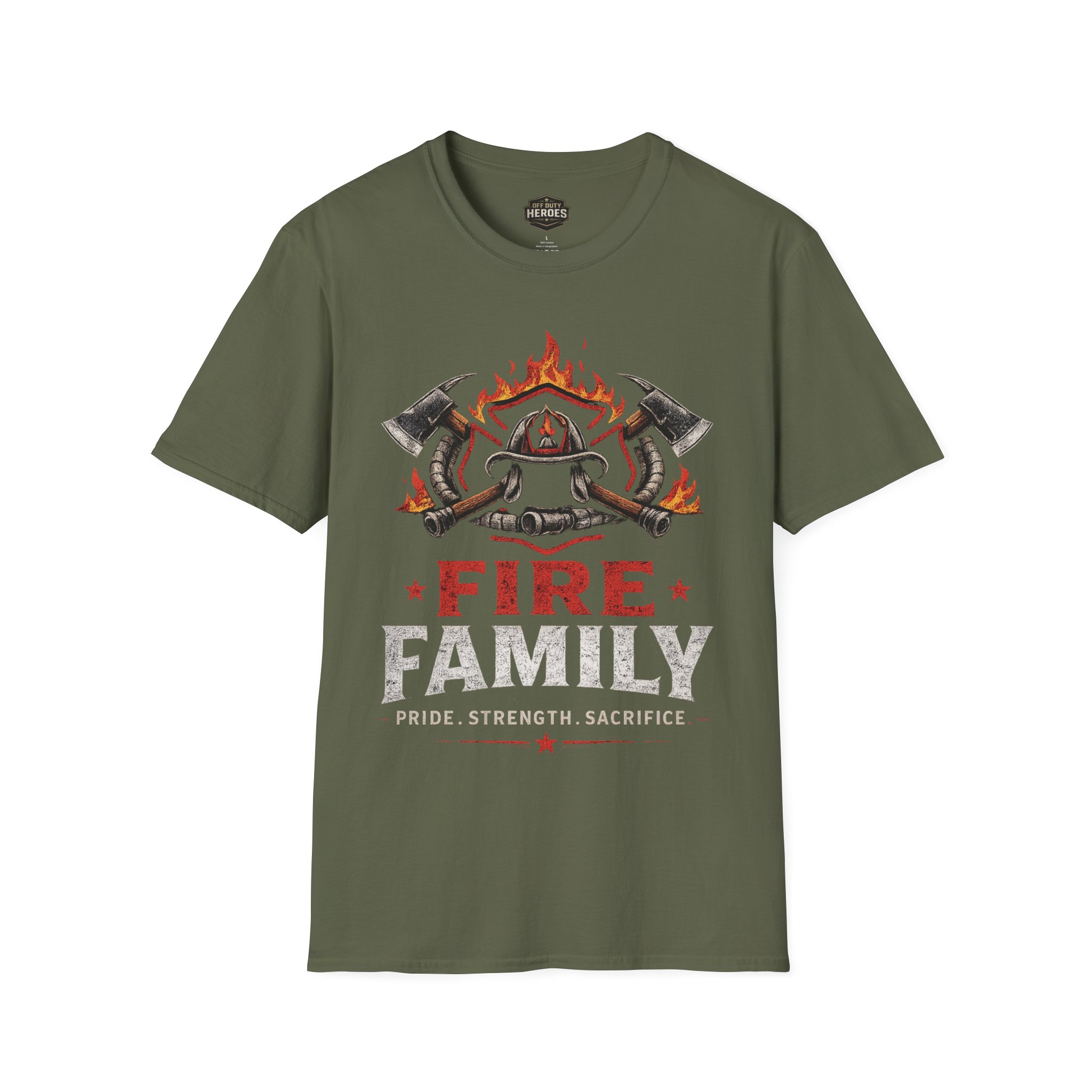 Fire Family T-Shirt — Firefighter Helmet, Axes & Flames Design - Image 7