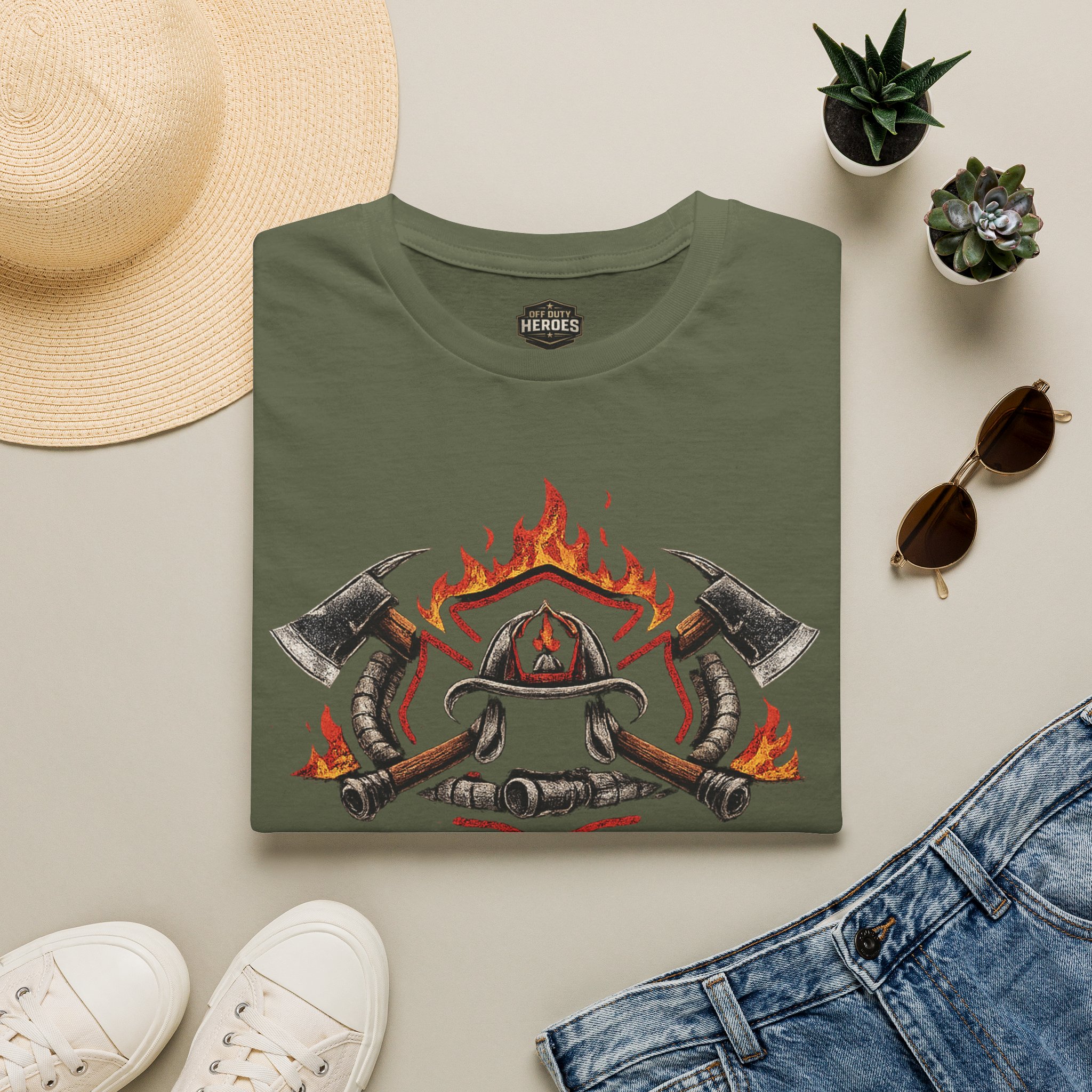 Fire Family T-Shirt — Firefighter Helmet, Axes & Flames Design - Image 5