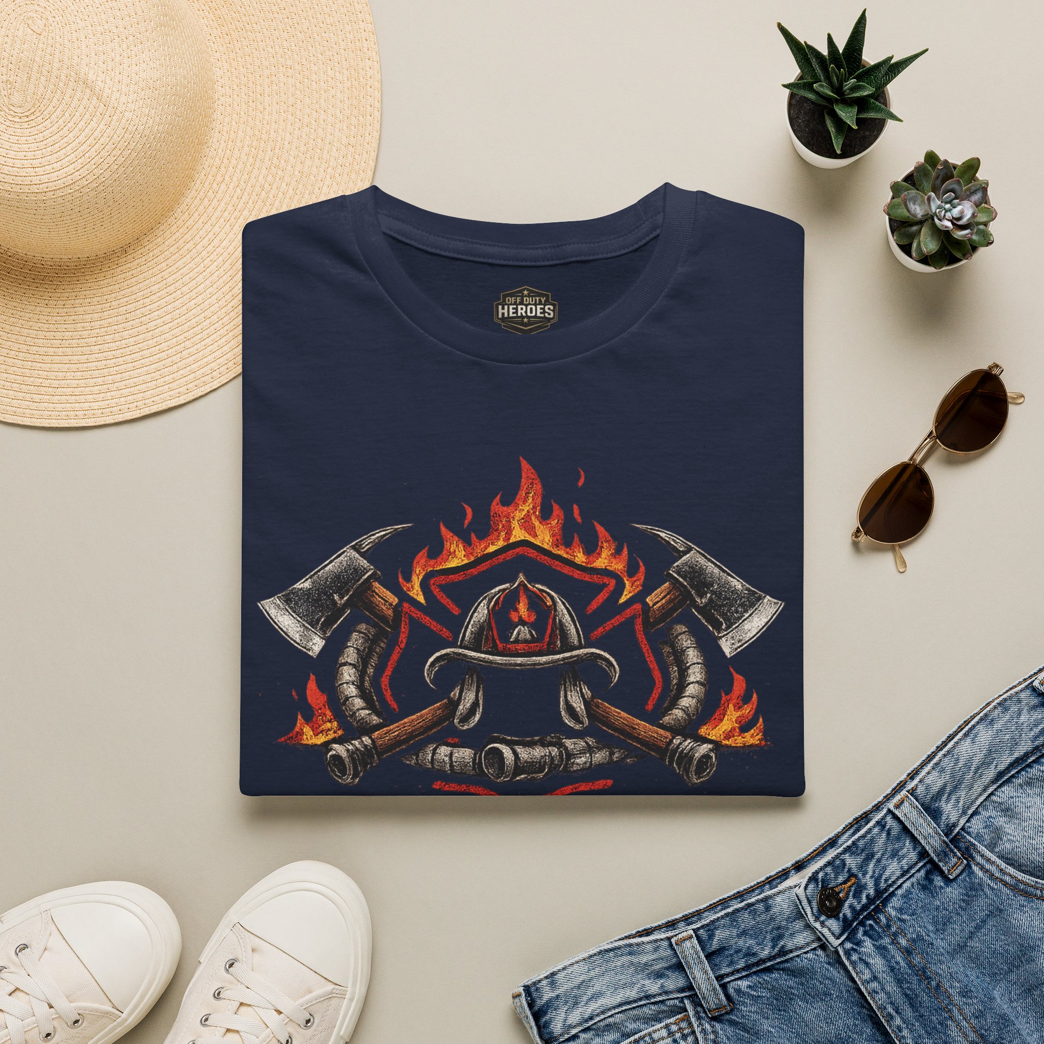 Fire Family T-Shirt — Firefighter Helmet, Axes & Flames Design - Image 13