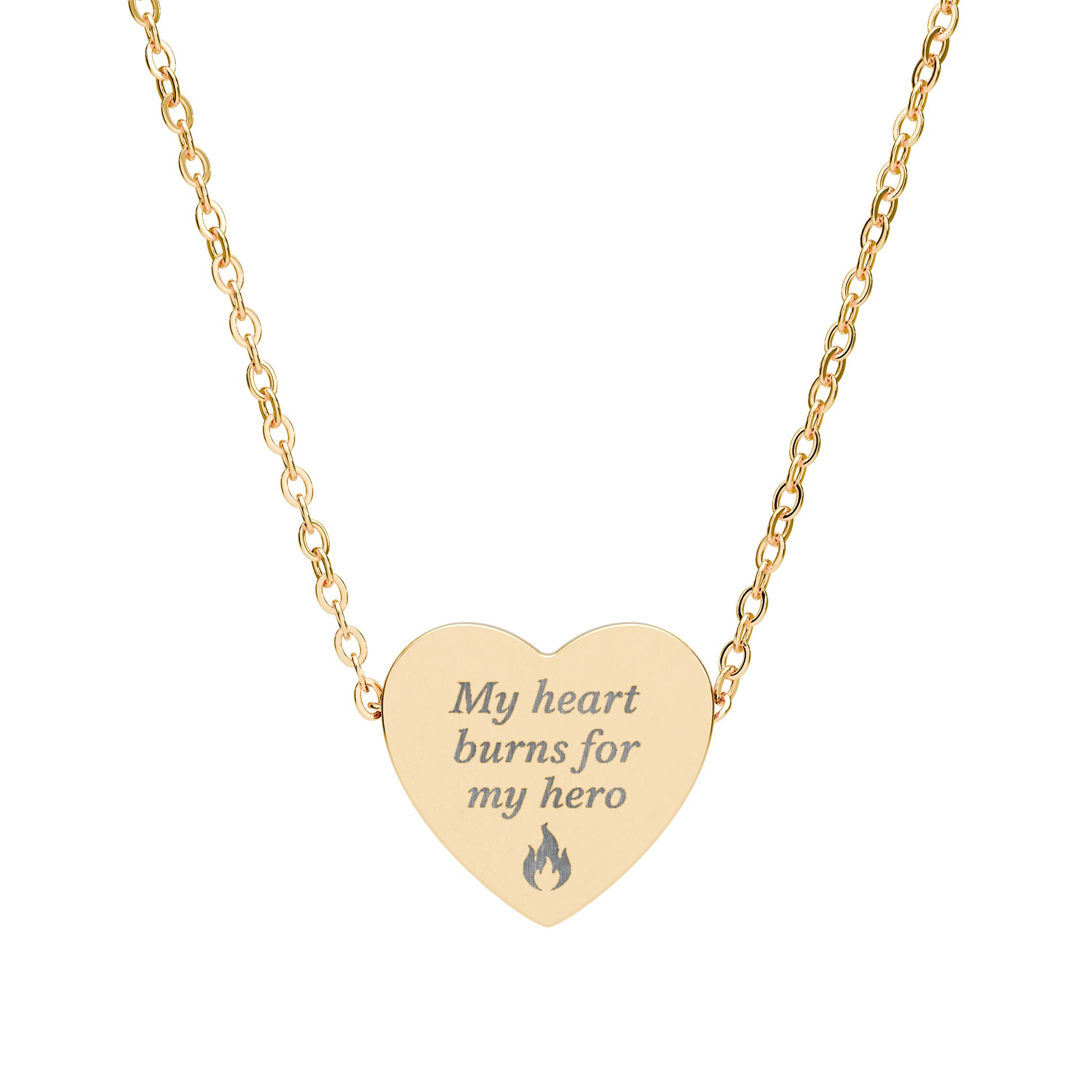 Engraved Heart Necklace — "My Heart Burns for My Hero" Pendant - Image 4