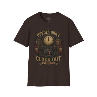 Alternative view of Heroes Don't Clock Out T-Shirt — Vintage Firefighter Tribute