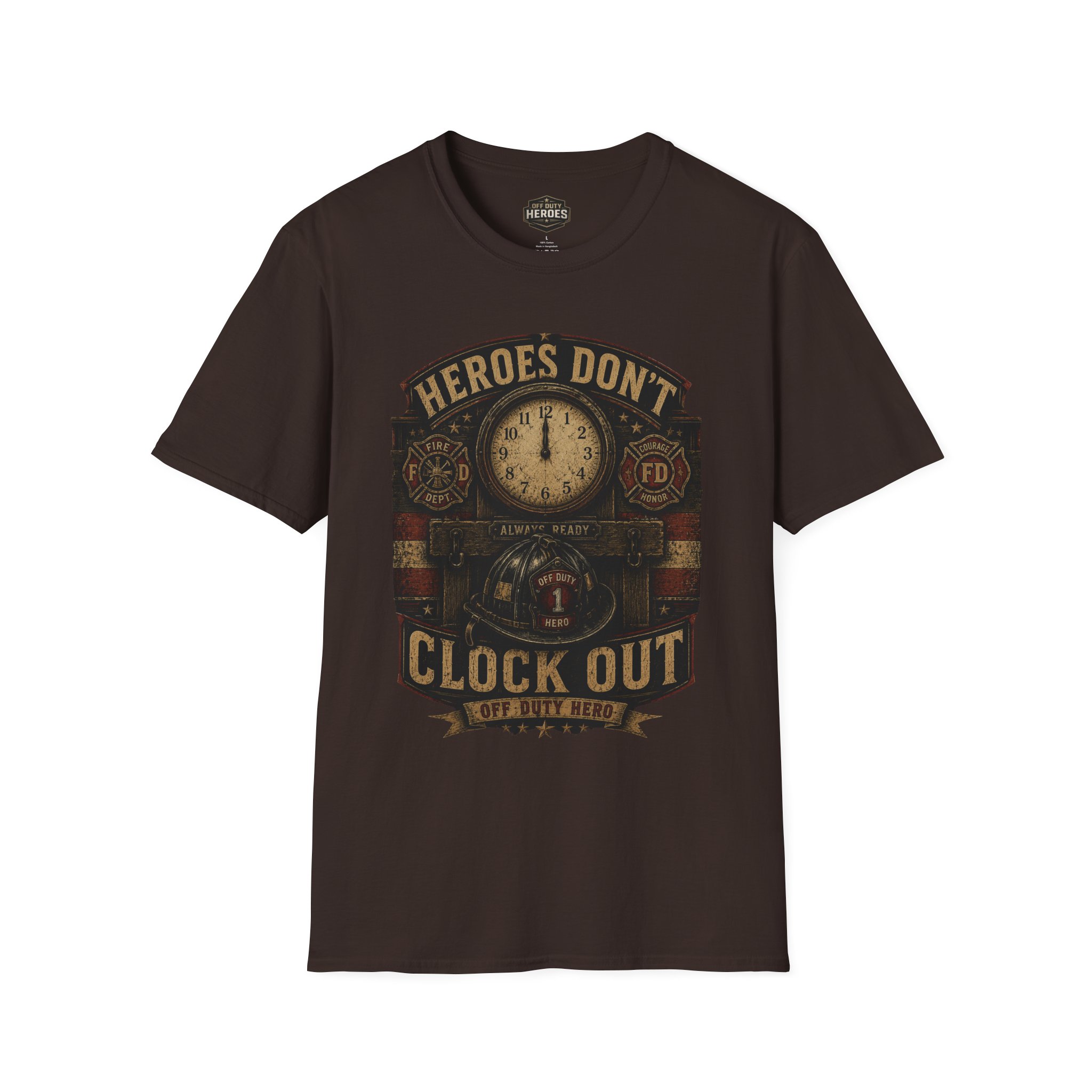 Heroes Don't Clock Out T-Shirt — Vintage Firefighter Tribute - Image 2
