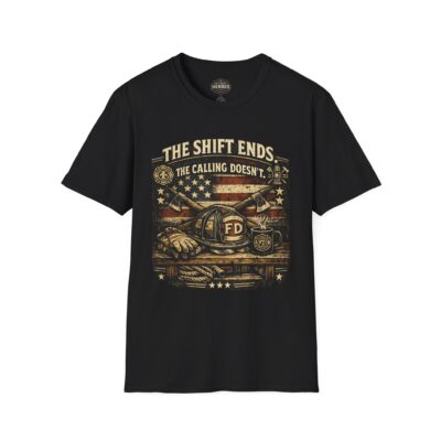 Firefighter T-Shirt — “The Shift Ends. The Calling Doesn’t.” Patriotic Fire Dept. Tee