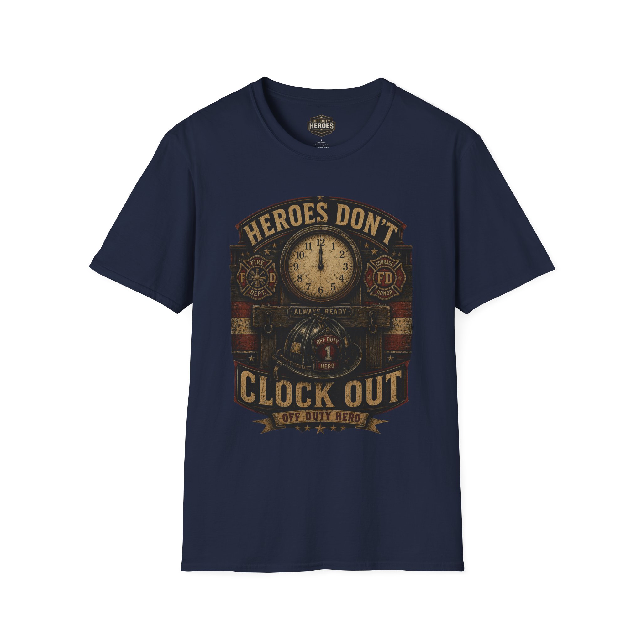 Heroes Don't Clock Out T-Shirt — Vintage Firefighter Tribute - Image 3