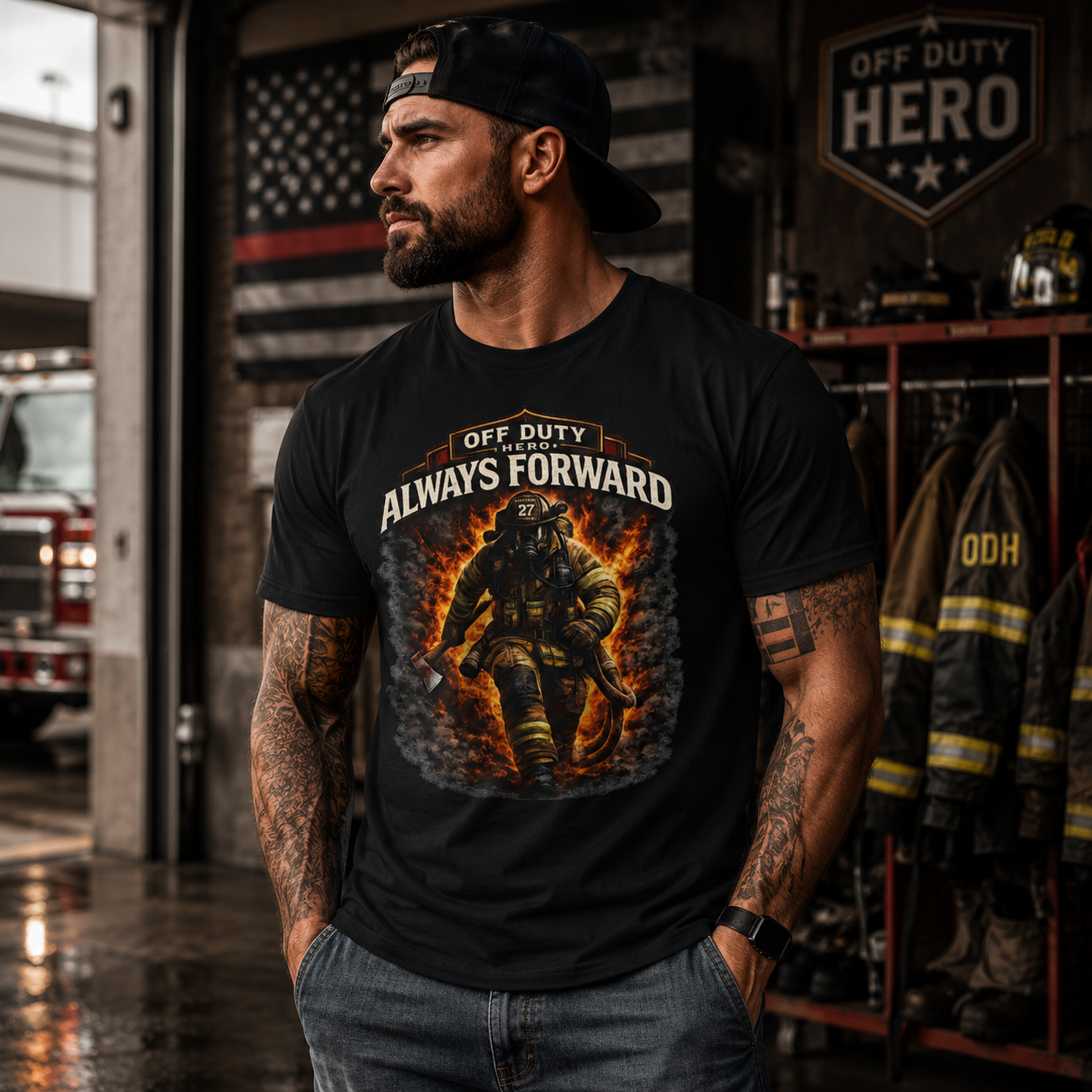 Firefighter Shirt | Off Duty Hero Always Forward Firefighter T-Shirt