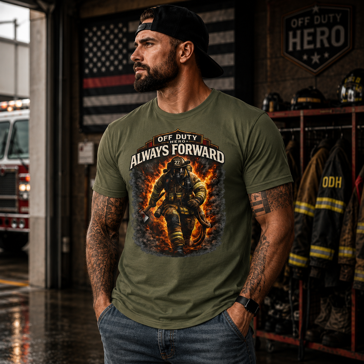 Firefighter Shirt | Off Duty Hero Always Forward Firefighter T-Shirt - Image 2