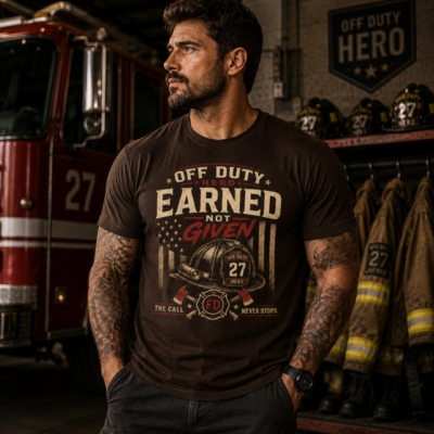 Alternative view of Earned Not Given Firefighter T-Shirt — Off Duty Hero Vintage Firefighter Tee