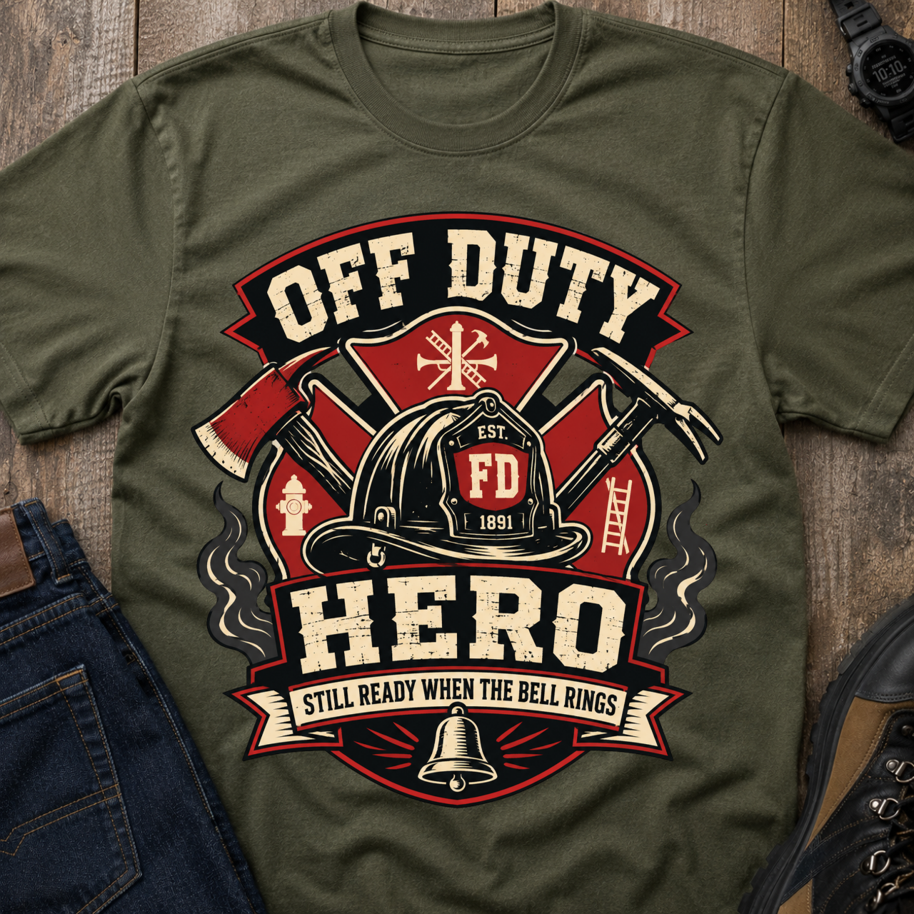 Off Duty Firefighter Tee — 'Off Duty Hero' Graphic Firefighter T‑Shirt - Image 3