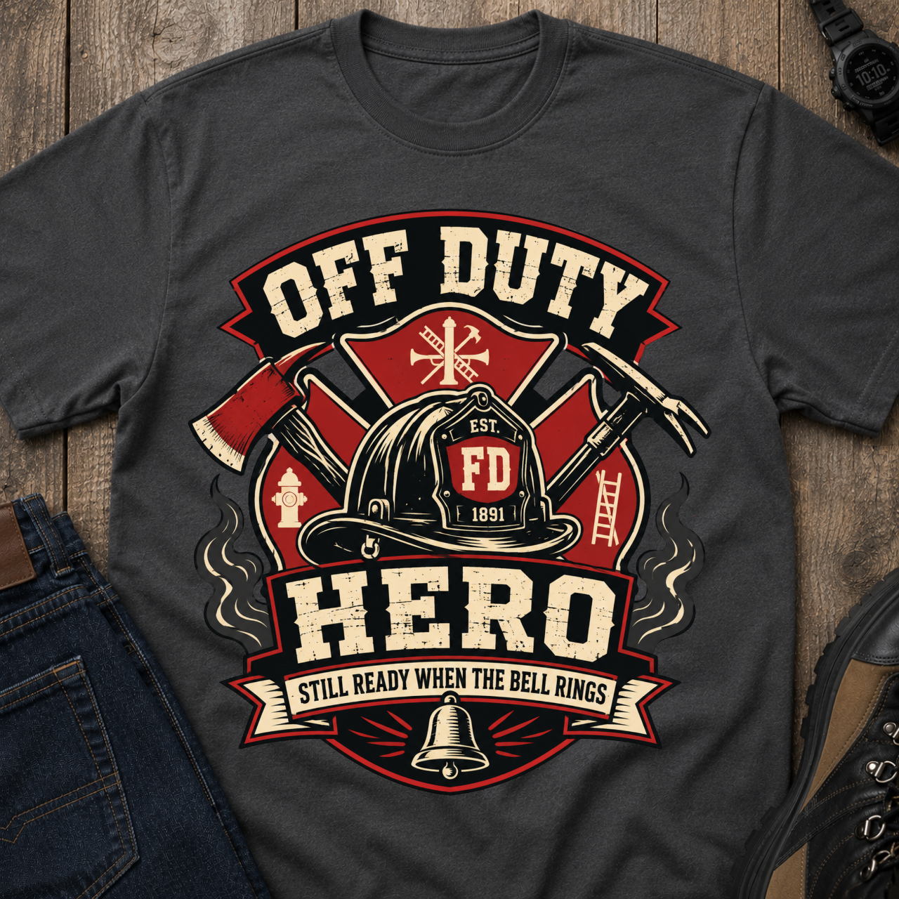Off Duty Firefighter Tee — 'Off Duty Hero' Graphic Firefighter T‑Shirt - Image 4