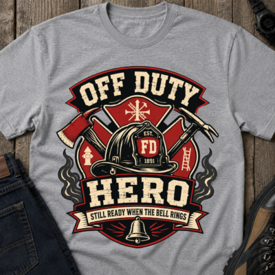 Alternative view of Off Duty Firefighter Tee — 'Off Duty Hero' Graphic Firefighter T‑Shirt