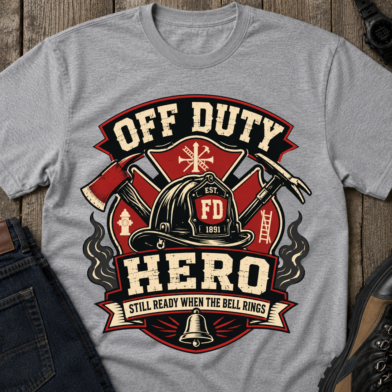 Off Duty Firefighter Tee — 'Off Duty Hero' Graphic Firefighter T‑Shirt - Image 2