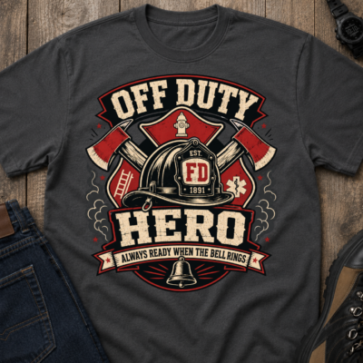 Alternative view of Off Duty Firefighter T-Shirt — Always Ready When The Bell Rings