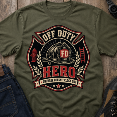 Alternative view of Off Duty Firefighter T-Shirt — Courage Doesn't Clock Out