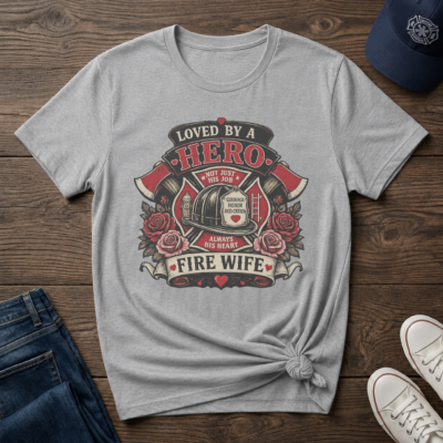 Loved By A Hero Fire Wife Shirt – Firefighter Wife Graphic T-Shirt