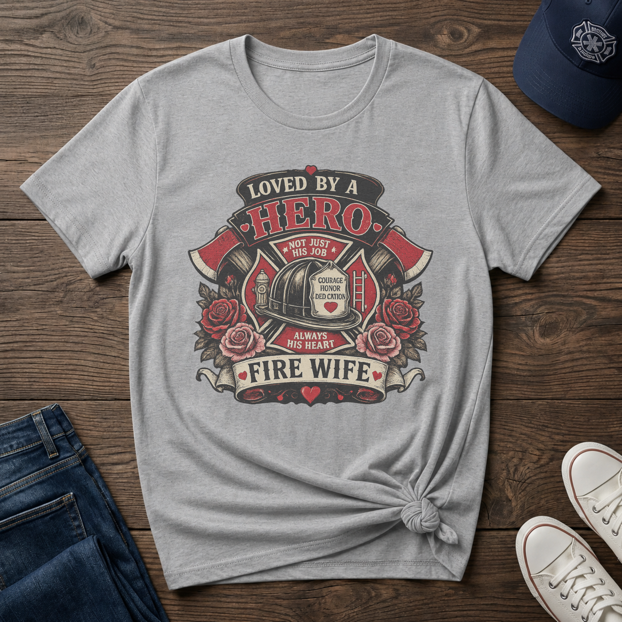 Loved By A Hero Fire Wife Shirt – Firefighter Wife Graphic T-Shirt
