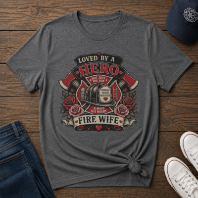 Alternative view of Loved By A Hero Fire Wife Shirt – Firefighter Wife Graphic T-Shirt