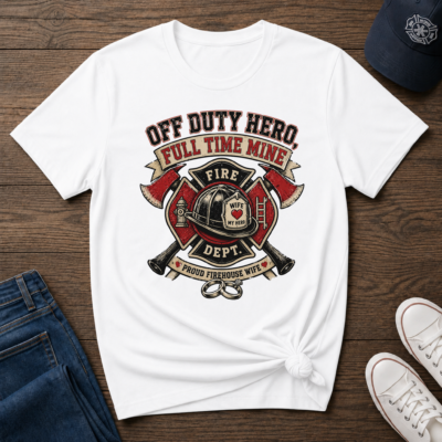 Alternative view of "Off Duty Hero, Full Time Mine" Firefighter Wife Graphic Tee