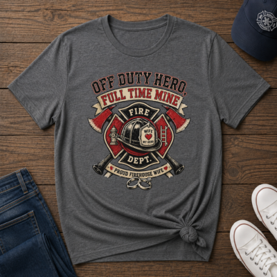 "Off Duty Hero, Full Time Mine" Firefighter Wife Graphic Tee