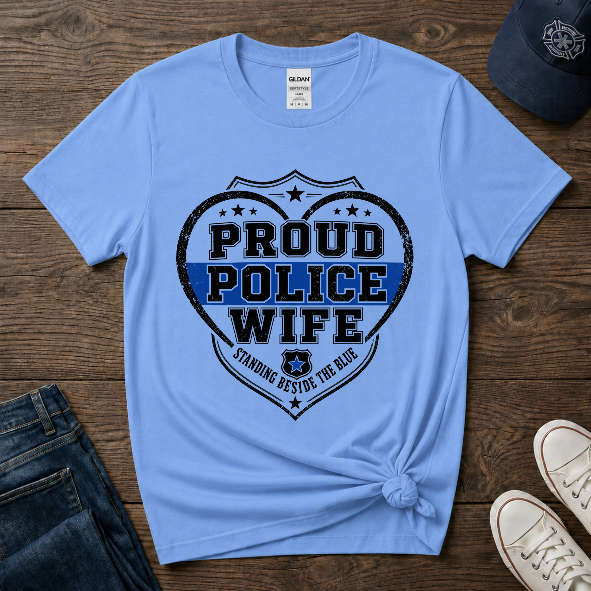 Proud Police Wife Shirt | Thin Blue Line Law Enforcement Spouse Tee - Image 3