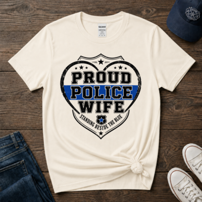 Alternative view of Proud Police Wife Shirt | Thin Blue Line Law Enforcement Spouse Tee
