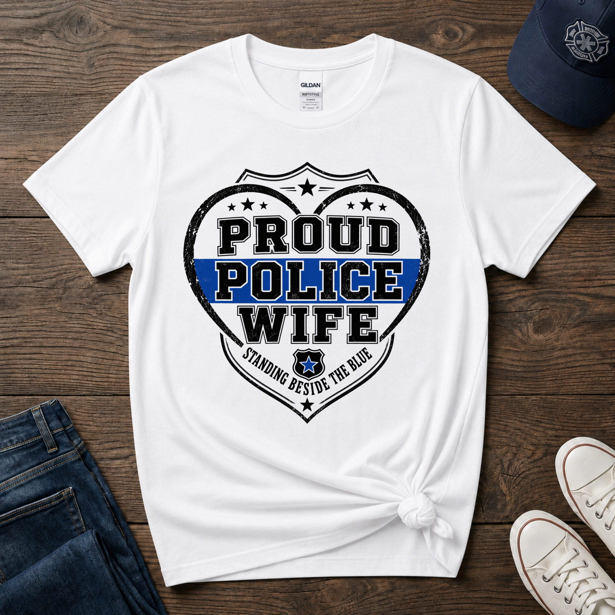 Police Wife Shirt with Thin Blue Line Design