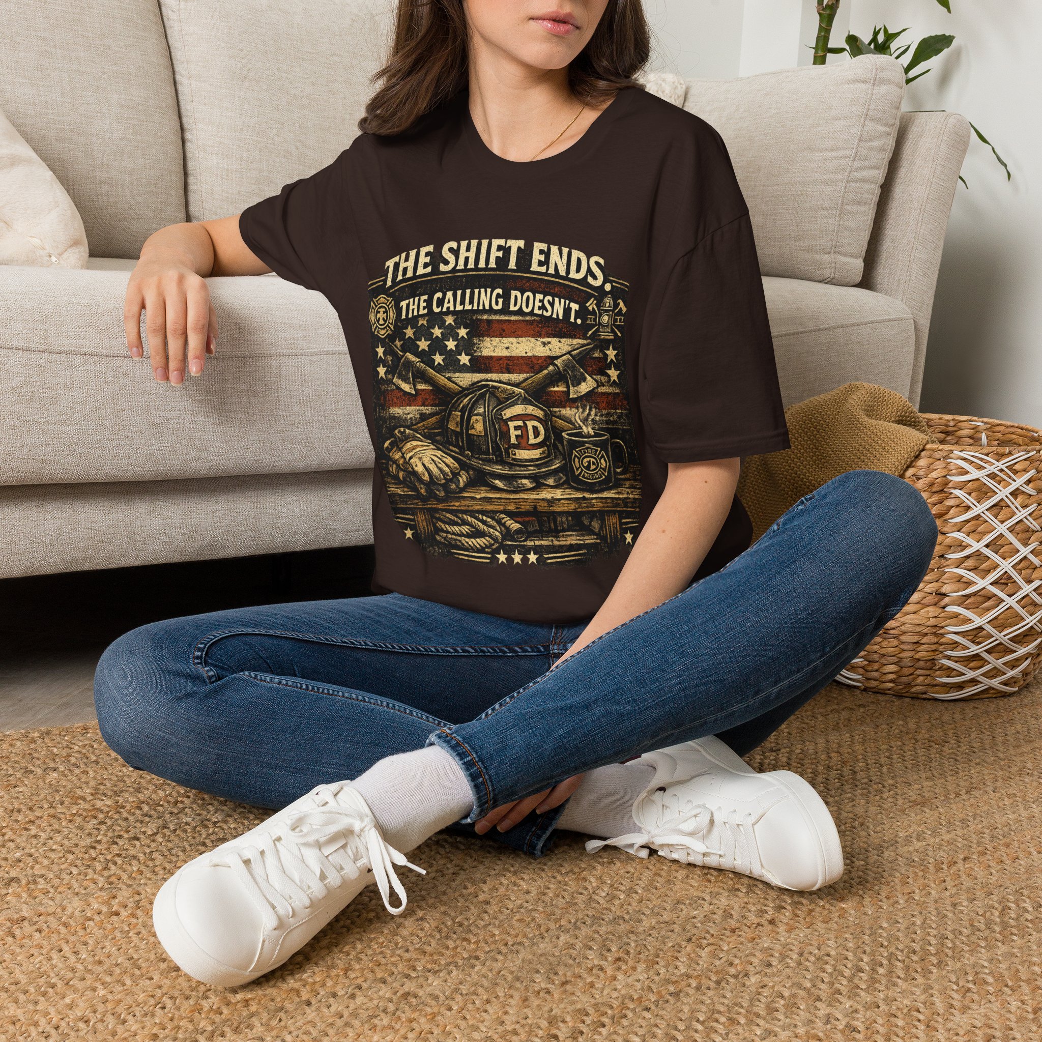 Firefighter T-Shirt — “The Shift Ends. The Calling Doesn’t.” Patriotic Fire Dept. Tee - Image 4