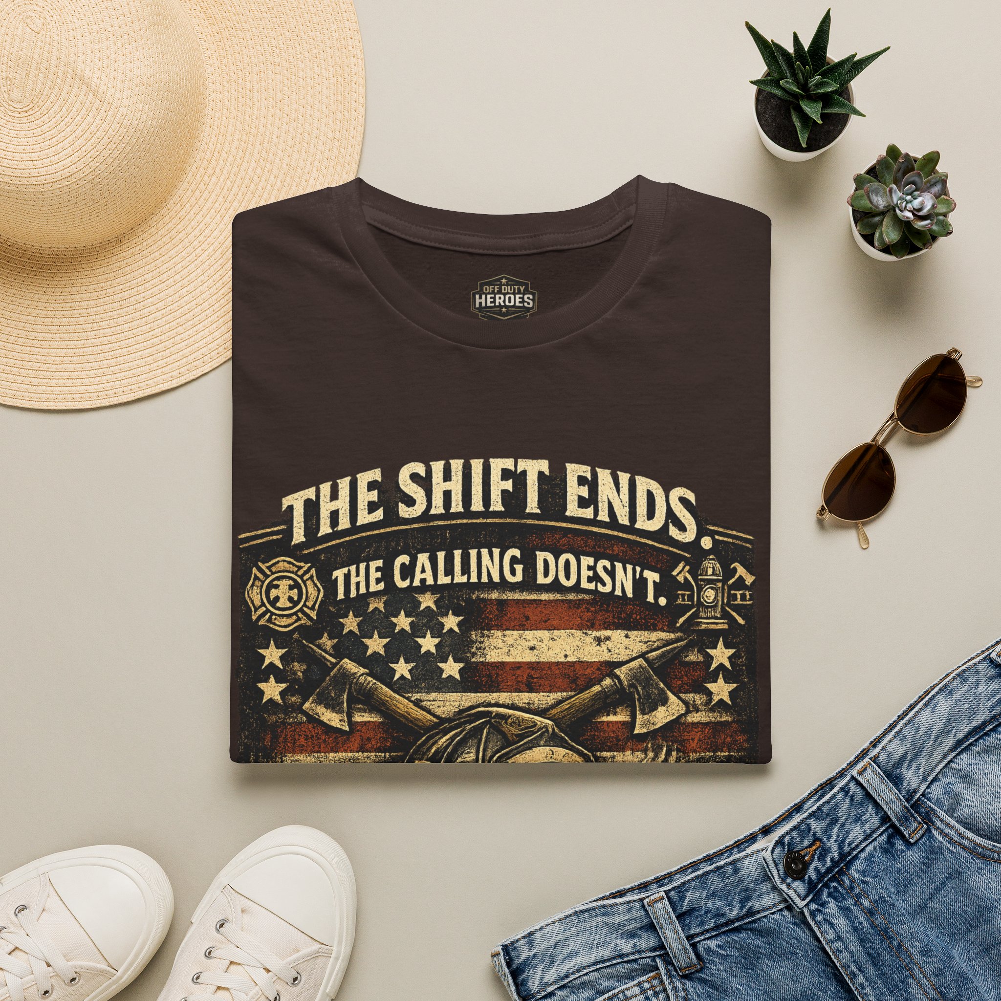 Firefighter T-Shirt — “The Shift Ends. The Calling Doesn’t.” Patriotic Fire Dept. Tee - Image 3