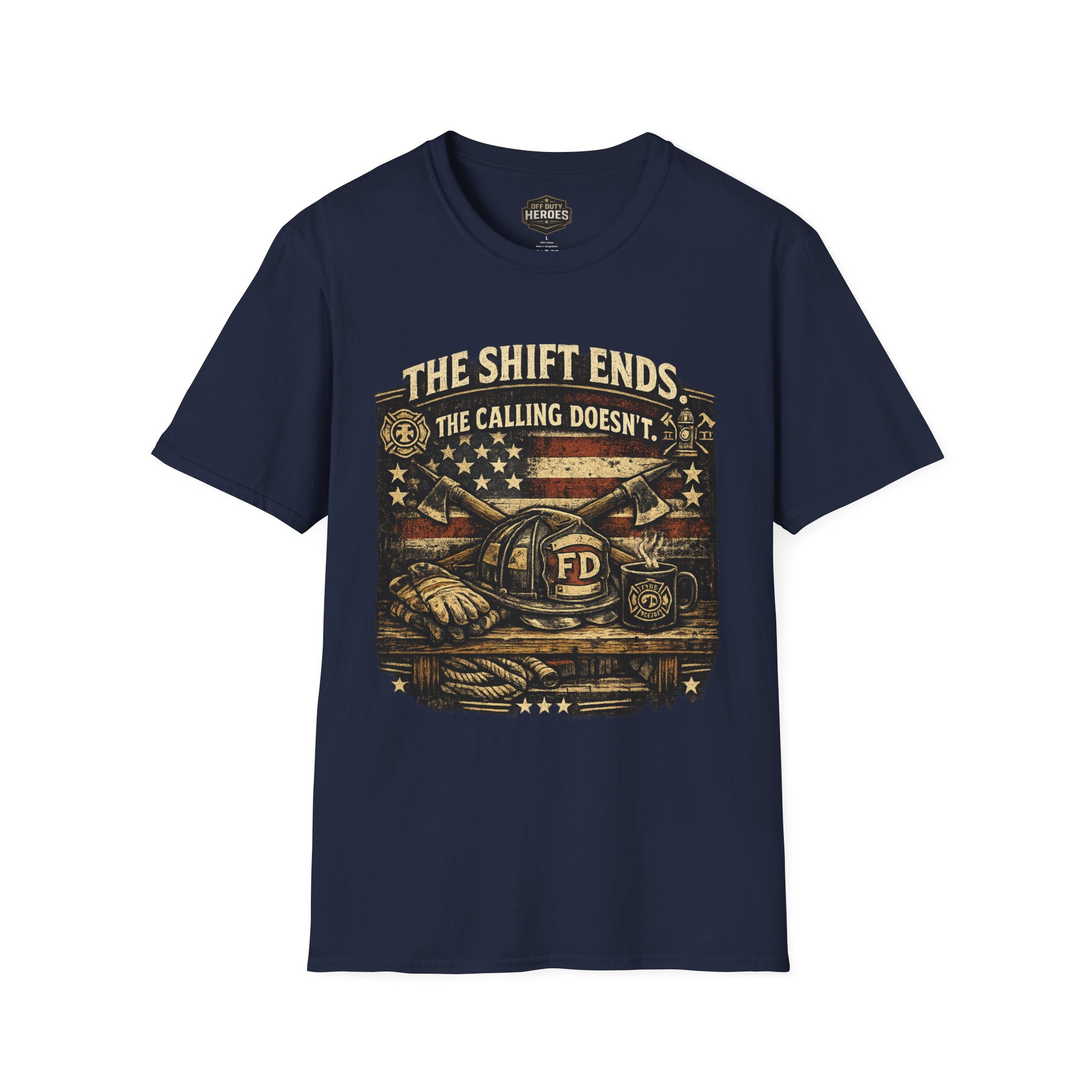 Firefighter T-Shirt — “The Shift Ends. The Calling Doesn’t.” Patriotic Fire Dept. Tee - Image 2