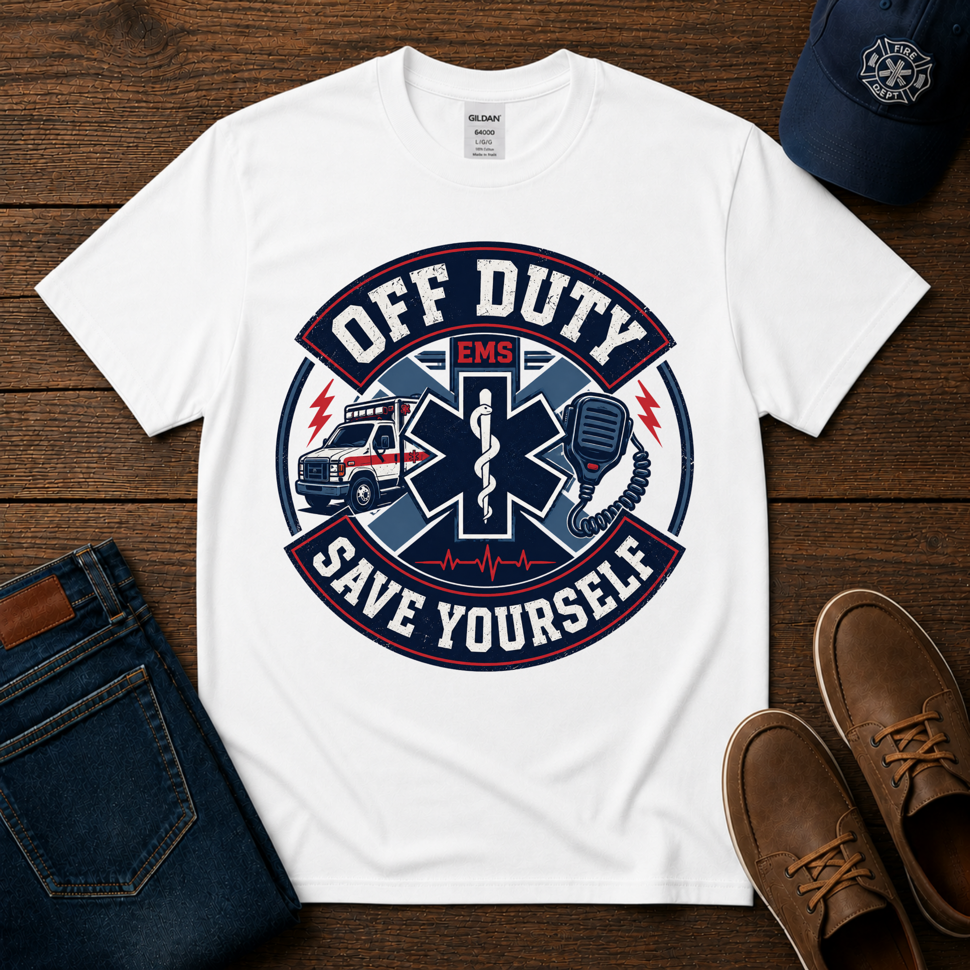 Off Duty EMS T-Shirt — "Off Duty Save Yourself" Paramedic Tee - Image 2