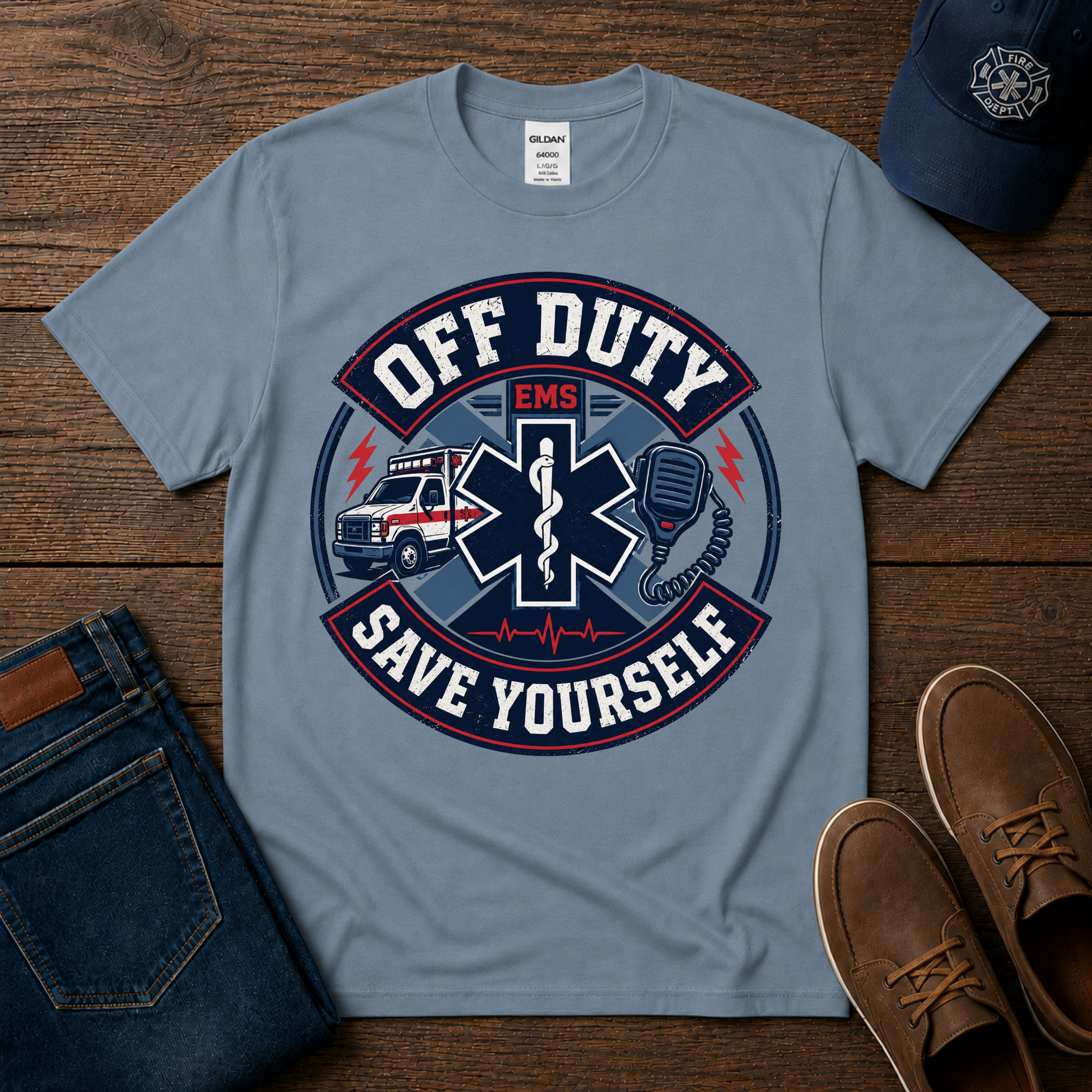 Off Duty EMS T-Shirt — "Off Duty Save Yourself" Paramedic Tee
