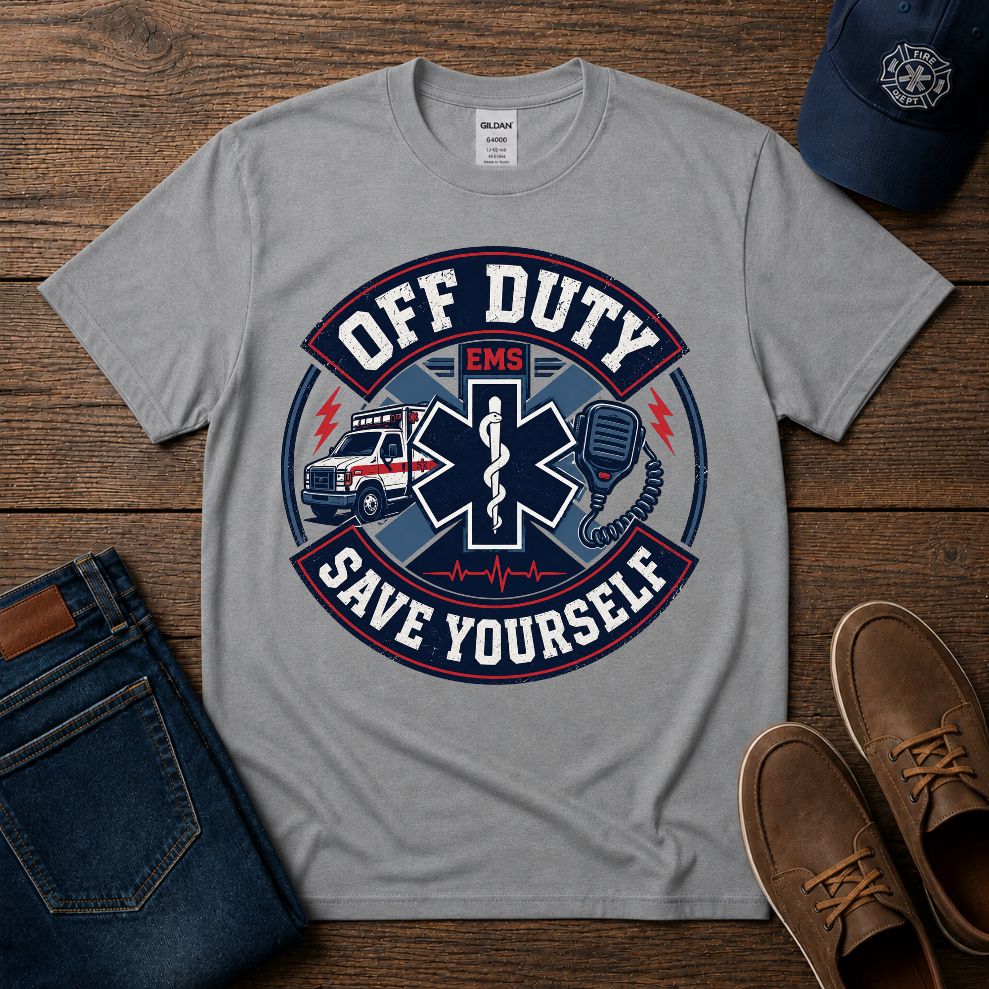 Off Duty EMS T-Shirt — "Off Duty Save Yourself" Paramedic Tee - Image 3